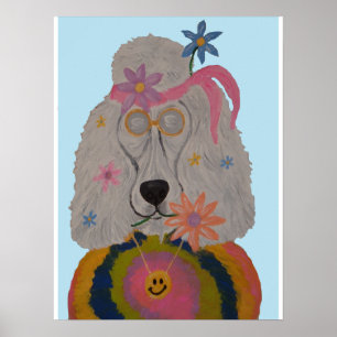 Poster Enfant Fleur Caniche Hippie