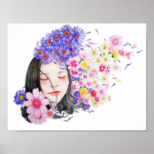 Poster Enfant floral sur blanc (Devant)