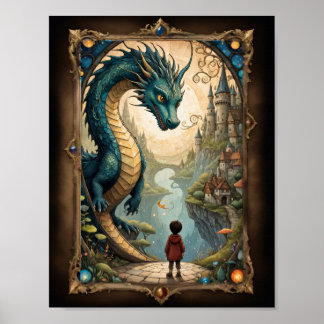 Poster Enfant imaginaire et dragon