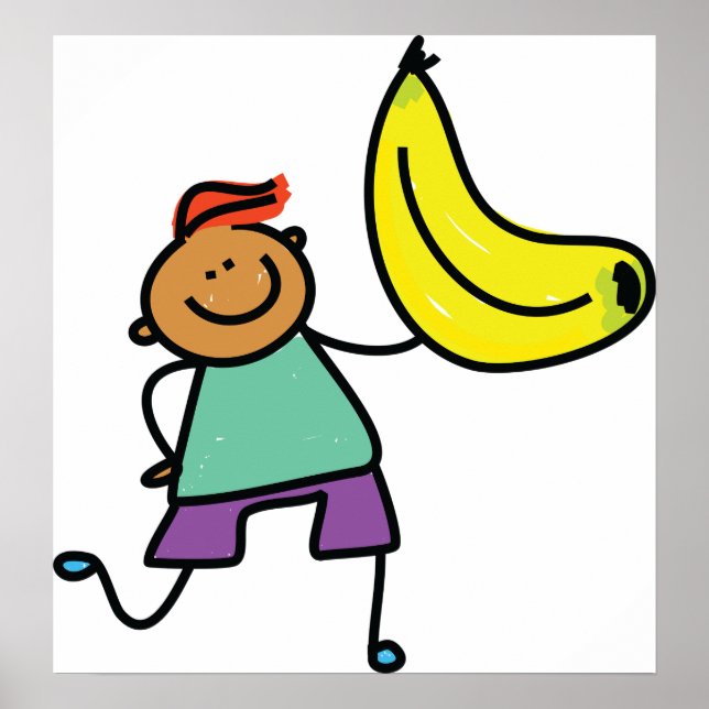 Poster Enfant Joueur tenant une grande banane jaune (Devant)