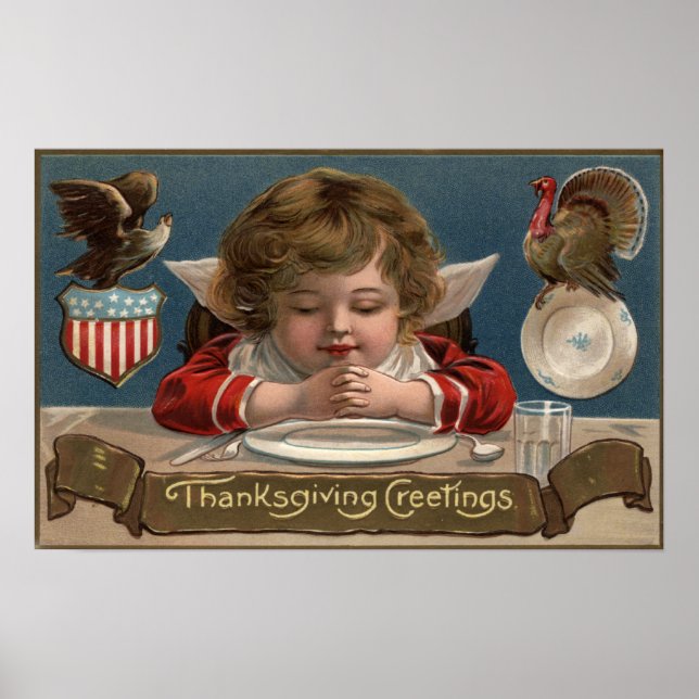 Poster Enfant priant au dîner-table (Devant)