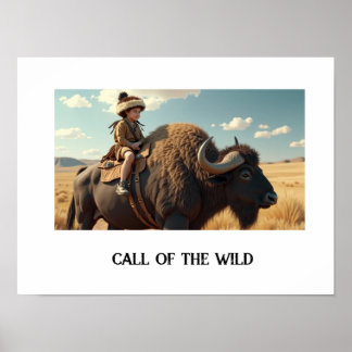 Poster Enfant sauvage à cheval sur le bison
