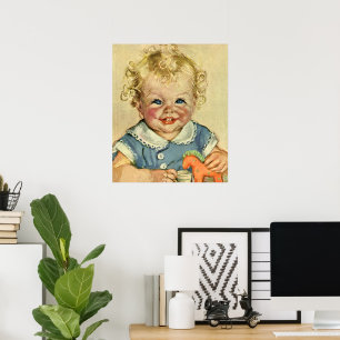 Poster Enfant scandinave vintage mignon blonde avec boucl