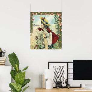 Poster Enfant victorienne vintage, fille soufflant dans u
