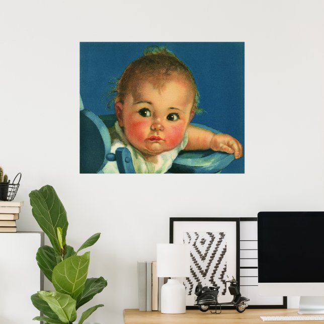 Poster Enfant vintage, bébé mignon garçon ou fille en cha (Bureau à domicile)