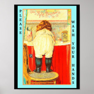 Poster Enfant Vintage S'Il Vous Plaît Laver Vos Mains