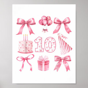 Poster Enfants 10e Coquette fête d'anniversaire Dix ans G