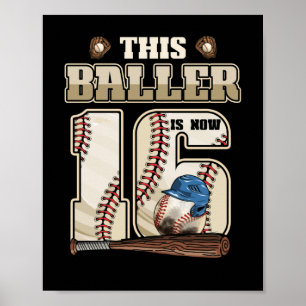 Poster Enfants 16e anniversaire Baseball Boy Seize ans