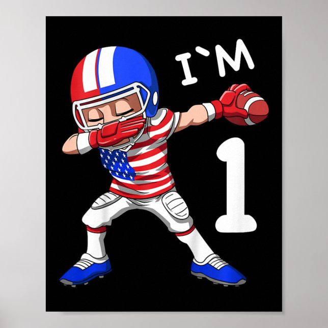 Poster Enfants 1 Anniversaire Football Américain Dabbing  (Devant)