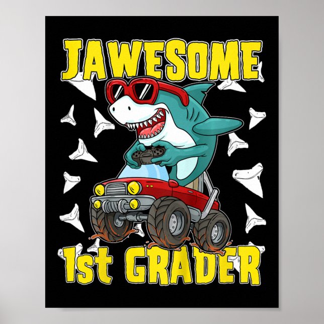 Poster Enfants 1re année camion monstre dinosaure Mégalod (Devant)