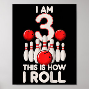 Poster Enfants 3 ans Vieux Bowling Party 3e anniversaire 