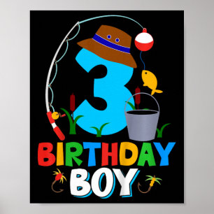 Poster Enfants 3e anniversaire Chemise garçon Pêche Anniv