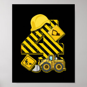 Poster Enfants 4e anniversaire Digger I 4 ans Constructeu