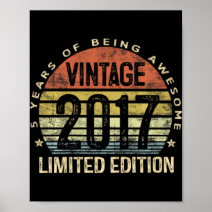 Poster Enfants 5 ans Cadeaux Vintage 2017 Edition Limitée