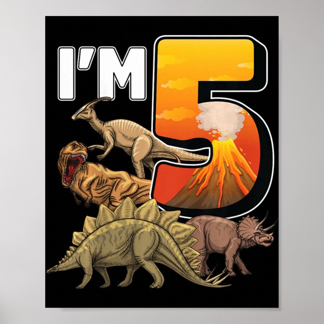 Poster Enfants 5 ans dinosaures anniversaire 5e partie pa (Devant)