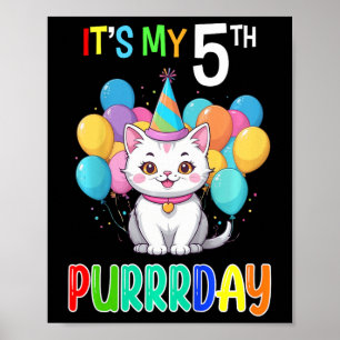 Poster Enfants 5e anniversaire fille chat chemise cinquiè