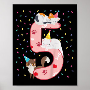 Poster Enfants 5e anniversaire fille mignonne tenue de ch