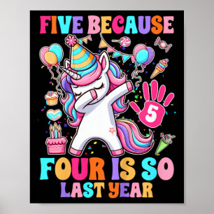Poster Enfants 5e anniversaire fille Unicorn Cinq parce q