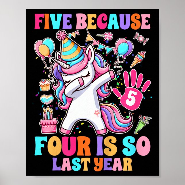 Poster Enfants 5e anniversaire fille Unicorn Cinq parce q (Devant)