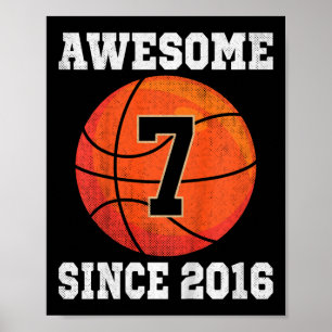 Poster Enfants 7e anniversaire Basketball Lover 7 ans Vin