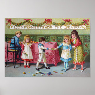 Poster Enfants à la fête de Noël - Image Vintage