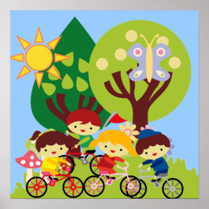 Poster Enfants à vélo