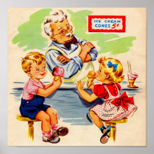 Poster enfants adorables au comptoir de soda