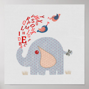Poster Enfants Alphabet Elephant Cute Nursery Room