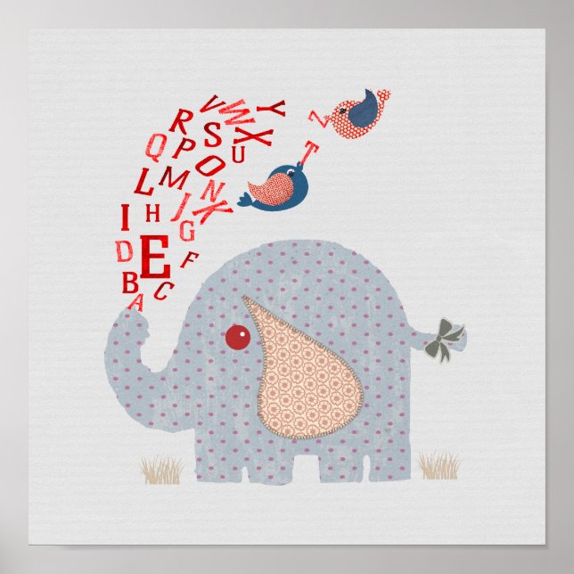 Poster Enfants Alphabet Elephant Cute Nursery Room (Devant)