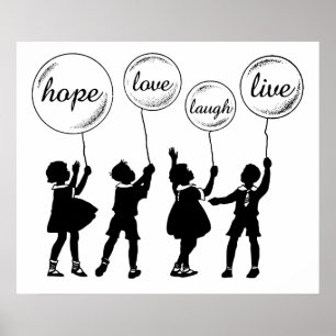 Poster Enfants Avec Ballons Inspirants Silhouette