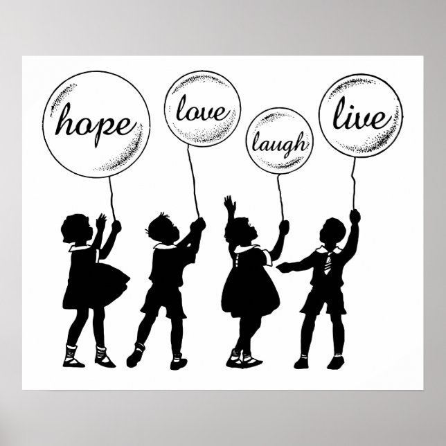 Poster Enfants Avec Ballons Inspirants Silhouette (Devant)