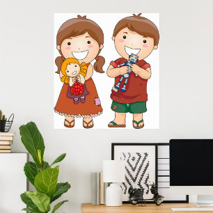 Poster Enfants Avec Jouets