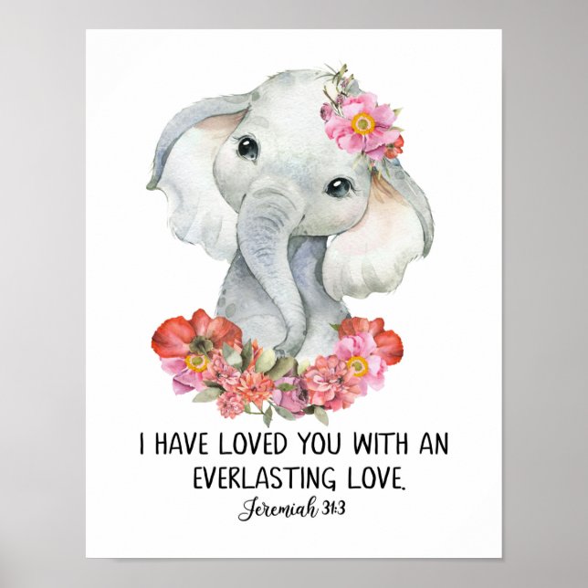 Poster Enfants Bible Verse Mur Art, Aquarelle Elephant Po (Devant)