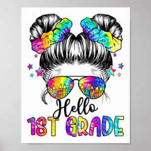 Poster Enfants Bonjour 1ère année Messy Cheveux Bun Girl 