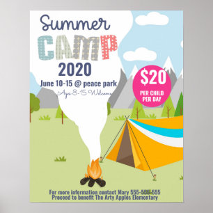 Poster enfants campeurs d'été flyer, école camper flyer