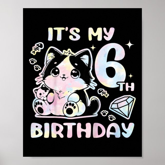 Poster Enfants C'est mon 6e anniversaire fille 6 ans chat (Devant)