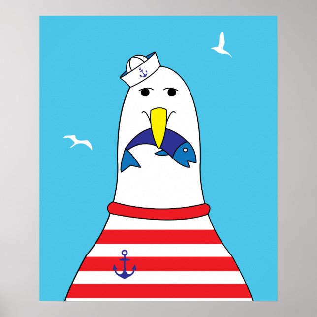 Poster Enfants Chambre Mignonne Bord de mer Mer Oiseau Mo (Devant)