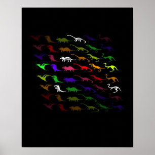 Poster Enfants cool arc-en-ciel coloré mignon dinosaure