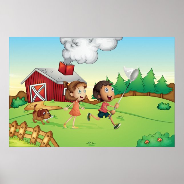 Poster Enfants Dans Une Ferme (Devant)