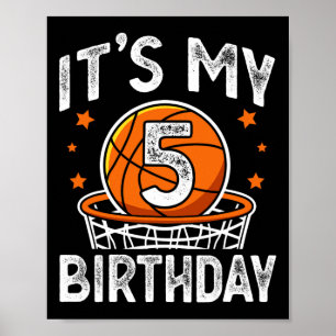 Poster Enfants de 5 ans Bysketbyll Sport 5e anniversaire 