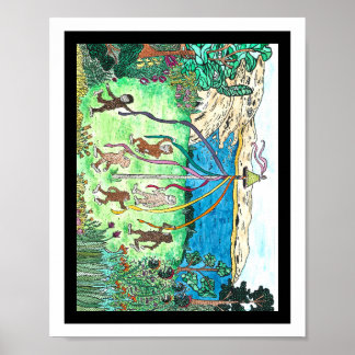 Poster Enfants de Bigfoot dansant autour d'un mât