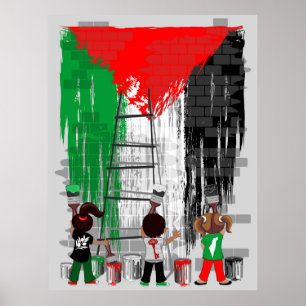 Poster Enfants de Gaza peignant le drapeau de la Palestin