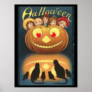 Poster Enfants d'Halloween vintage se cachant derrière le