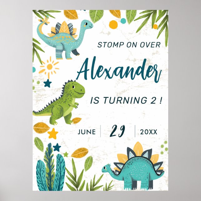 Poster Enfants Dinosaur fête d'anniversaire Bienvenue (Devant)