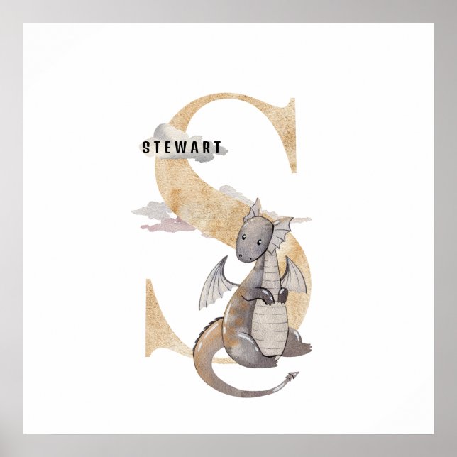 Poster Enfants Dragon Nom Personnalisé Monogram S Nurserr (Devant)