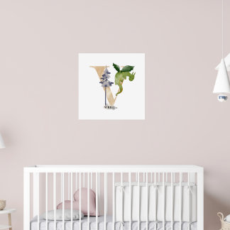 Poster Enfants Dragon Nom personnalisé Monogram V Nursery