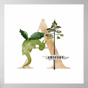 Poster Enfants Dragon Nom Personnalisé Monogramme A Nurse