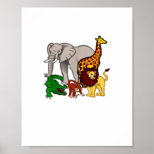 Poster Enfants Eléphant Giraffe Garçons Filles Lion Zoo A