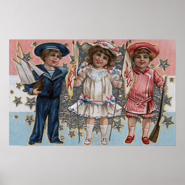 Poster Enfants en bleu, blanc et rose (Devant)