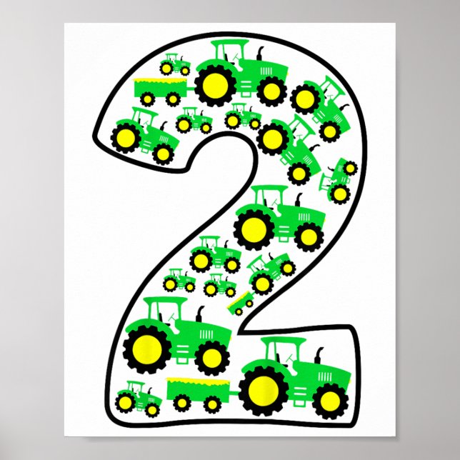 Poster Enfants ferme tracteur garçon 2e anniversaire 2 an (Devant)